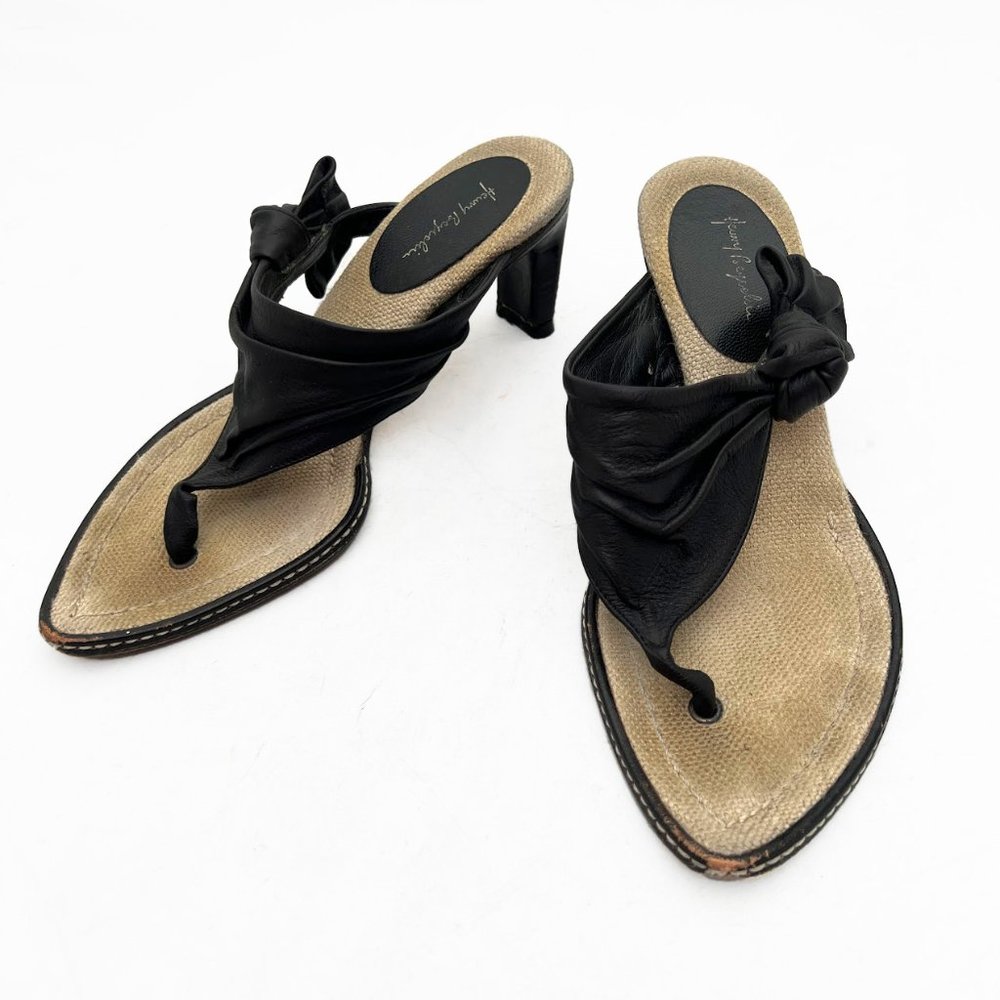 Henry Beguelin Black Leather Thong Heels Sandals 36.5